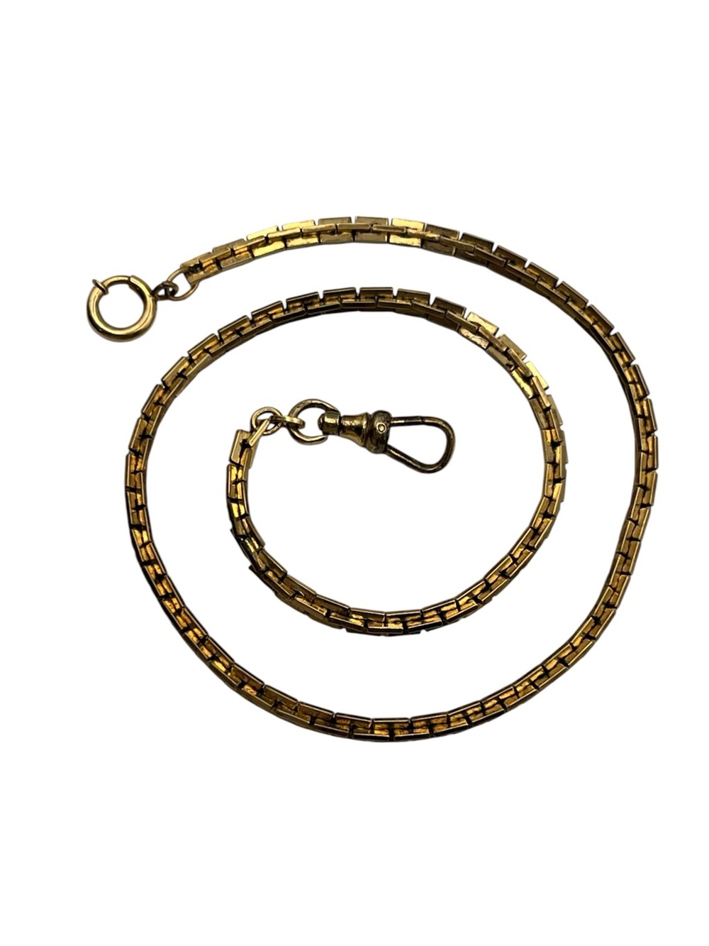 12k gold filled Boston rectangle link watch chain necklace Albert dog clip
